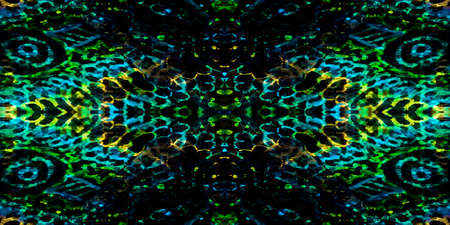 Decoration On Black Background. Indian Grunge Picture. Fantastic Abstract Background. Neon Ink Wall....