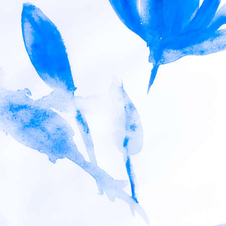 Vintage Hand Drawn Flower. Cold Hand Banner. Floral Blue Blanket. Vintage Hand Drawn Flower Background. Gouache Hand Navy Illustration. Marine Graphic Petal.の写真素材