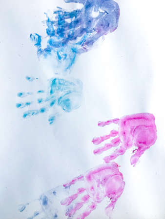 Childlike Hand Wallpaper. Stamp Summer Paint. Fingerprint Rainbow Pattern. Little Smiley Watercolour...