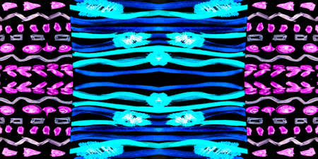 Fantastic Abstract Background. Indian Vintage Texture. Decoration On Black Background. Vivid Black Kilim Picture. Silk Occult Drawing. Organic Artwork. の写真素材