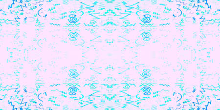 Seamless Pattern Textile Kaleidoscope. Aquarelle Cloud Summer Illustration. Seamless Textile Kaleidoscope Pattern. Faded Gentle Flower Background. Subtle Turquoise Ethnic Textile.の写真素材