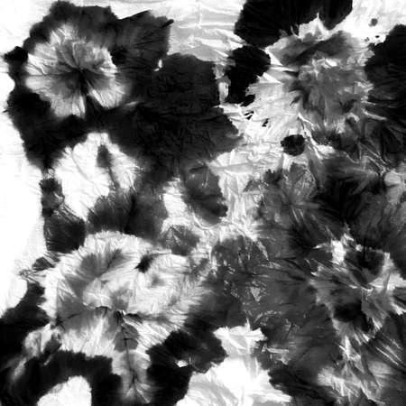 Dyed Black And White Pattern. Metallic Dyed Pattern. Grunge Gray Textile. Gray Dyed Wall. Tye Dye Vintage Background.の写真素材