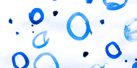 Circles. Round Ocean Casual Watercolor Wallpaper. Simple Wedding Business. Holiday Confetti Texture. Background Circles. Sky Paint. Indigo.の写真素材