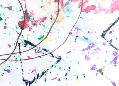 Wall Art Canvas. Happiness Child Artwork.  Brushstroke Vibrant Sketch. Triangular Design Elements Background. Vibrant Preschool Card. Spring Illustration.の写真素材