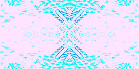 Seamless Pattern Textile Kaleidoscope. Shibori Fresh Pastel Canvas. Seamless Textile Kaleidoscope Pattern. Summer Cyan Bohemian Texture. Sky Turquoise Geometry Design.の写真素材
