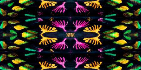 Decoration On Black Background. Fantastic Abstract Background. Indian Grunge Card. Multicolor Tie Dye Pattern. Grunge Occult Postcard. Craft Paintings.の写真素材