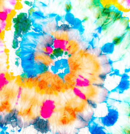 Blue Tie Dye. Tye Style Fabric. Color Boho Painting Pattern. 1970s Tie Dye. Psychedelic Fun Artwork. Green Colorful Denim Print. Peace Dyed 60s. Ikat Hippie.の写真素材