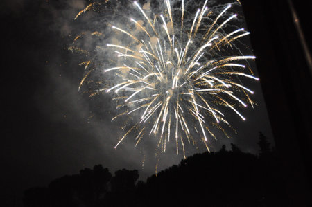 Fireworks for New Year in sky of Perugia, Italyの写真素材