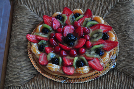 Fruit and cream cake for Name d Dayの写真素材