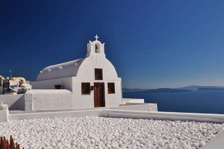 Traditional church in Oia, Santorini, Greeceの写真素材