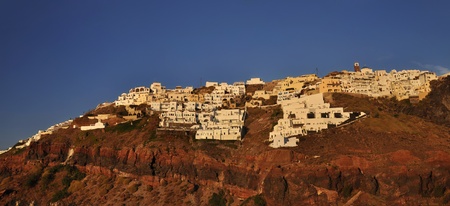 Thira town on rocky island, Santorini, Greeceの写真素材