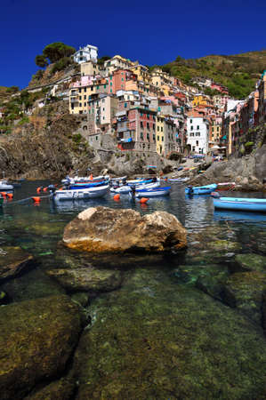Port of Riomaggiore, Cinque Terre, Italyの写真素材