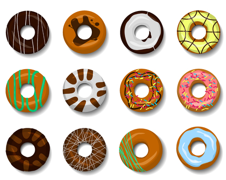 Collection of sweet donuts isolated. Donuts icons set.のイラスト素材
