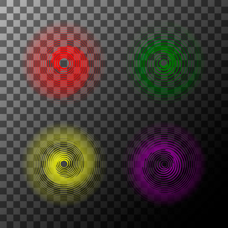 Set of spiral motion elements, red,green,yellow, pink isolated objects. Vector illustration.のイラスト素材