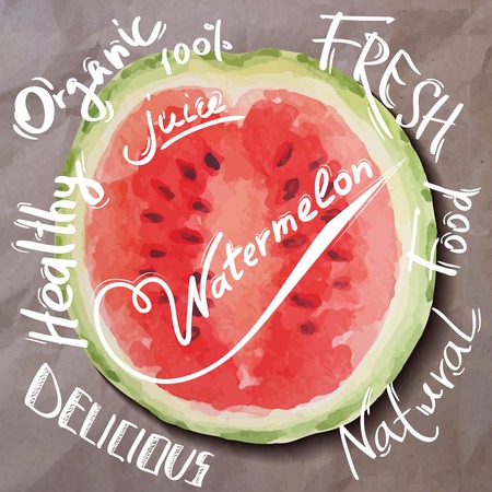 Hand drawn concept for supermarket, farmers market, natural product design.Watercolor watermelon. Vector illustration.のイラスト素材