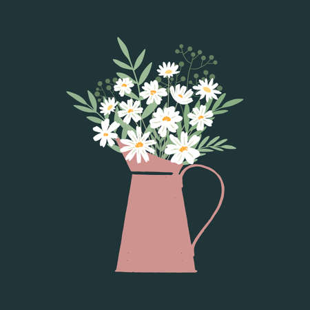 Bouquet of flowers in vintage watering canのイラスト素材