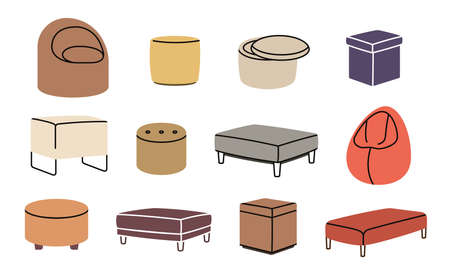 Set of soft poufs and ottomans isolated on white.のイラスト素材