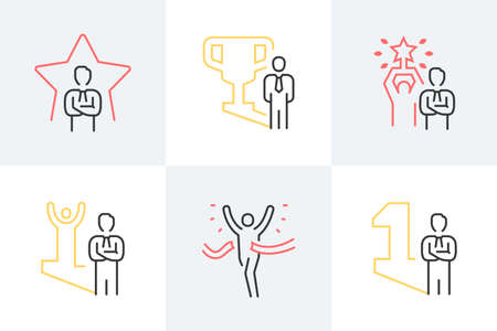 Success and achievement outline icons.のイラスト素材