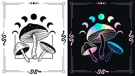 Magic mushrooms vector emblem designのイラスト素材