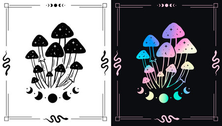 Mystic mushrooms vector emblem designのイラスト素材