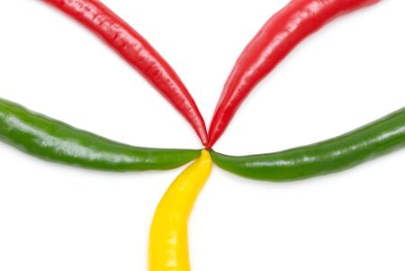 Chili peppers on white backgroundの写真素材