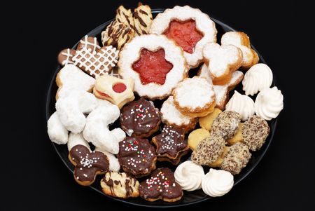 Christmas cakes with chocolate, cookie and sugar の写真素材