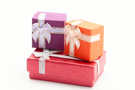 Three gift boxes isolated on whiteの写真素材