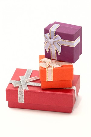Three gift boxes one on anotherの写真素材