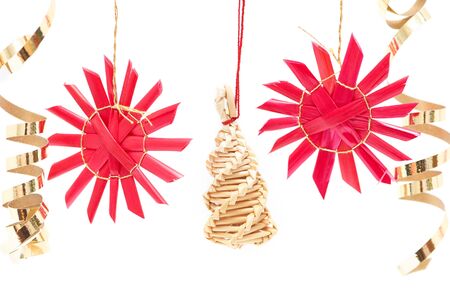 Christmas decorations isolated on whiteの写真素材