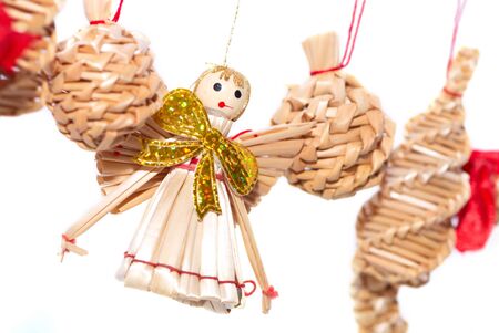 Christmas decorations - straw angelの写真素材
