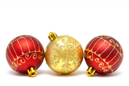 Christmas decorations - balls on a white background with space for textの写真素材