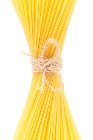 Spaghetti close-up isolated on white background (with space for text)の写真素材