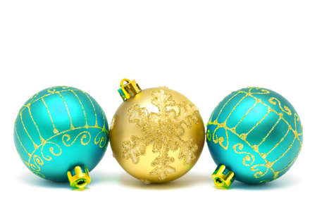 Christmas decorations - balls on a white background with space for textの写真素材