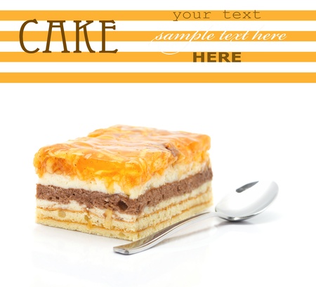 Apple cake with a spoon iaolated on white backgroundの写真素材