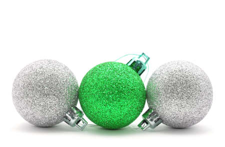 Sparkle christmas baubles isolated on whiteの写真素材