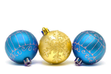 Christmas decorations - balls on a white background with space for textの写真素材
