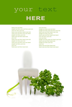 Parley and fork isolated on a white background (with sample text)の写真素材