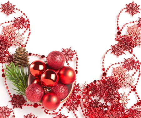 Christmas composition with red baublesの写真素材