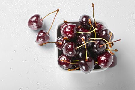 Fresh cherries, view from aboveの写真素材