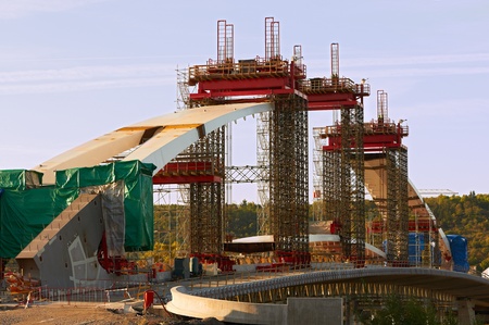 Construction of a bridge over the river の写真素材