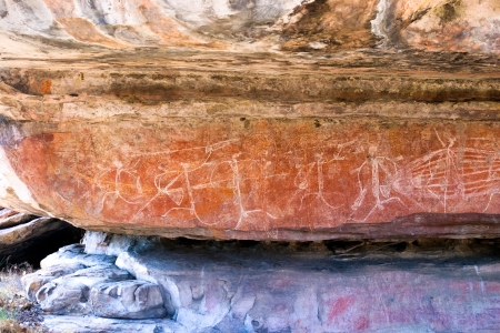 Aboriginal rock art of the Gagudju people of Northern Australia, one of the oldest continuing cultures on the planet  This art is between 5,000 and 15,000 years oldの写真素材