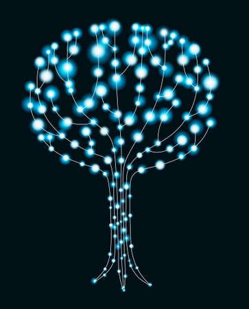 Glowing tree on black backgroundのイラスト素材