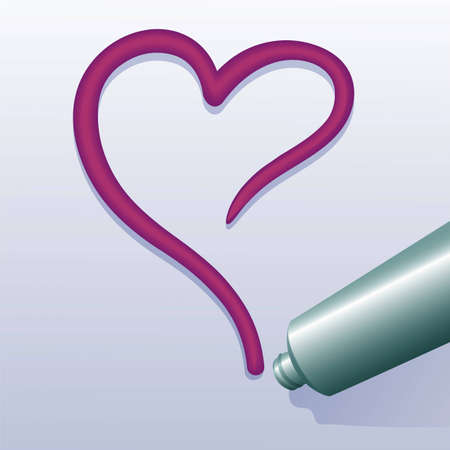 Pink heart made by tube of paint, vector illustrationのイラスト素材