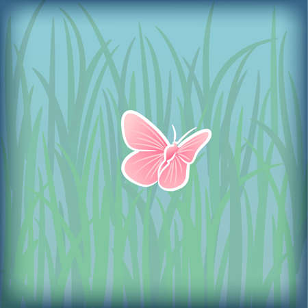 banner with butterfly flying in fieldsのイラスト素材