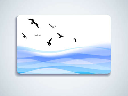 Gift card with seagulls flying above the seaのイラスト素材