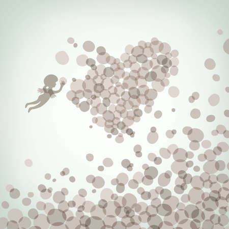 Little Cupid creating heart from bubbles eps8のイラスト素材