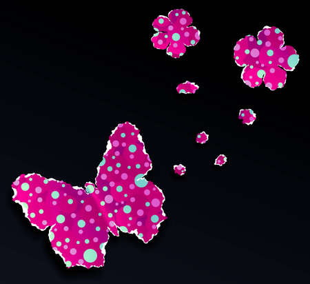 Torn paper butterfly with flowers, vector eps8 illustrationのイラスト素材