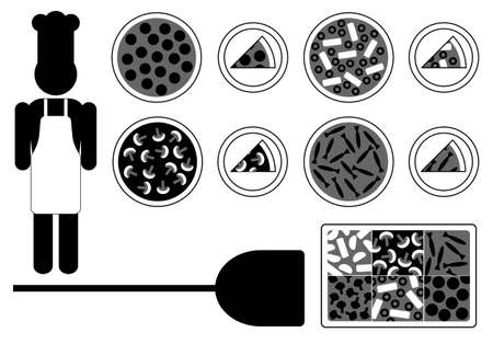 Pizza chef with different kind of pizza, vector eps8のイラスト素材