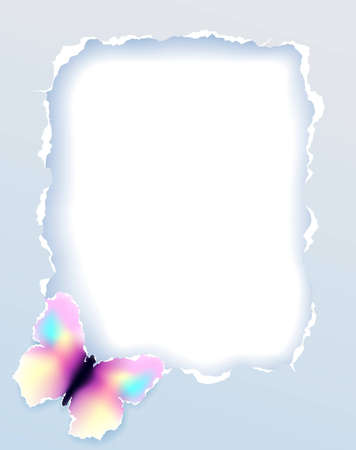 Torn paper frame with butterfly, vector eps8 illustrationのイラスト素材