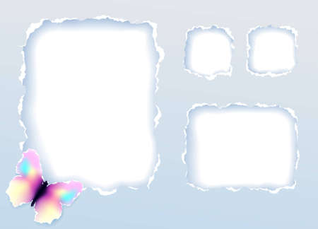 Torn paper frame with butterfly, vector eps8 illustrationのイラスト素材